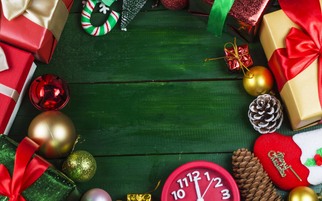 Vibrant Green Christmas Wallpaper with Colorful Holiday Decor