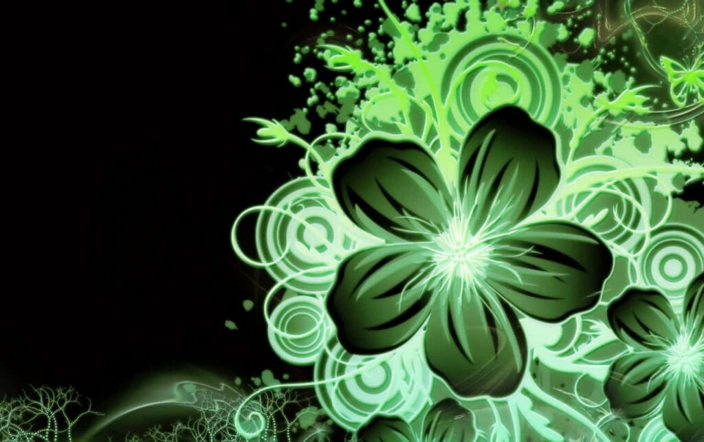 Vibrant Green Floral Abstract Wallpaper on Dark Background