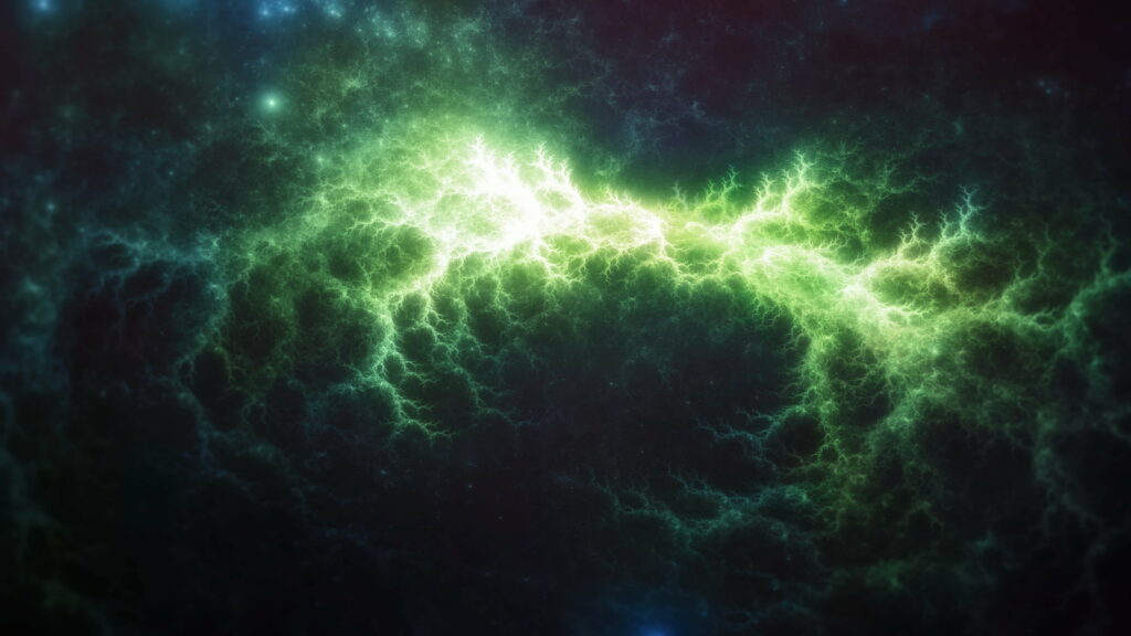 Vibrant Green Fractal Lightning HD Wallpaper on Dark Celestial Background