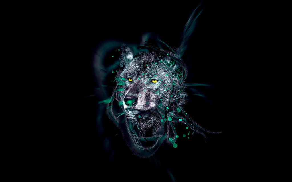 Enchanting Green Galaxy Wolf Digital Art Wallpaper for Your Background