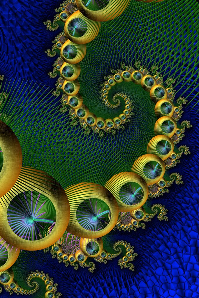 Vibrant Green & Gold Fractal Wallpaper: Mesmerizing Spiral Design