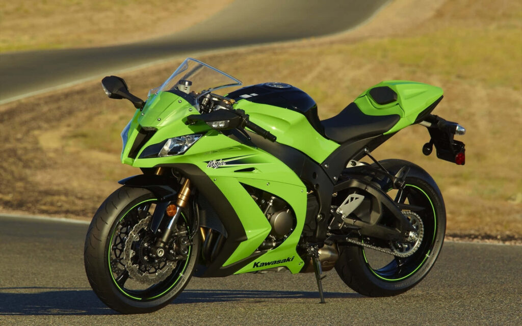 Vibrant Green Kawasaki Ninja Motorcycle Wallpaper Background