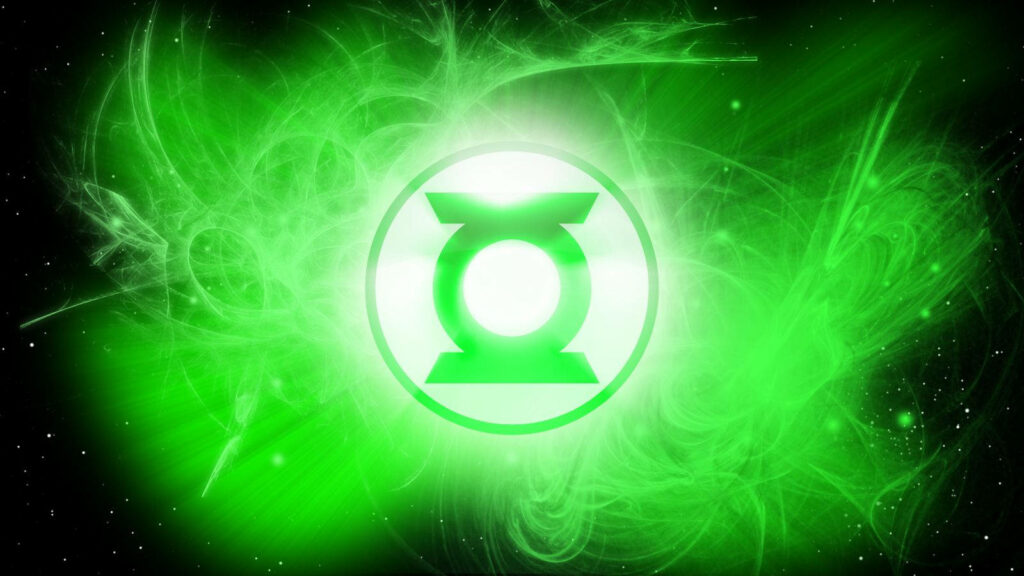 Vibrant Green Lantern Logo Wallpaper Against Cosmic Energy Background
