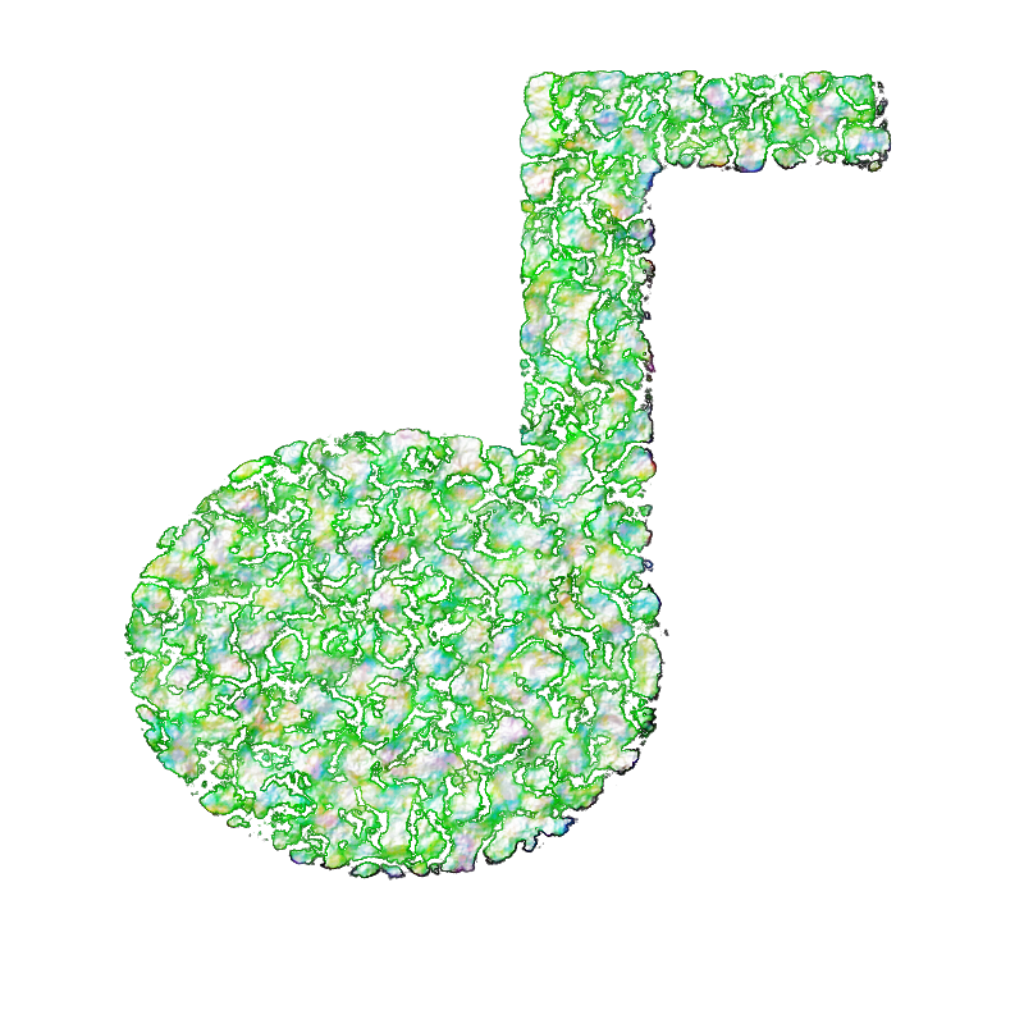 Vibrant Green Mosaic Music Note Wallpaper on Black Background