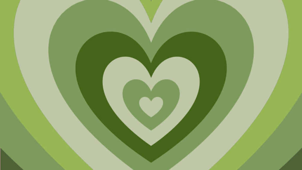 Vibrant Green Overlapping Hearts Wallpaper Background Design