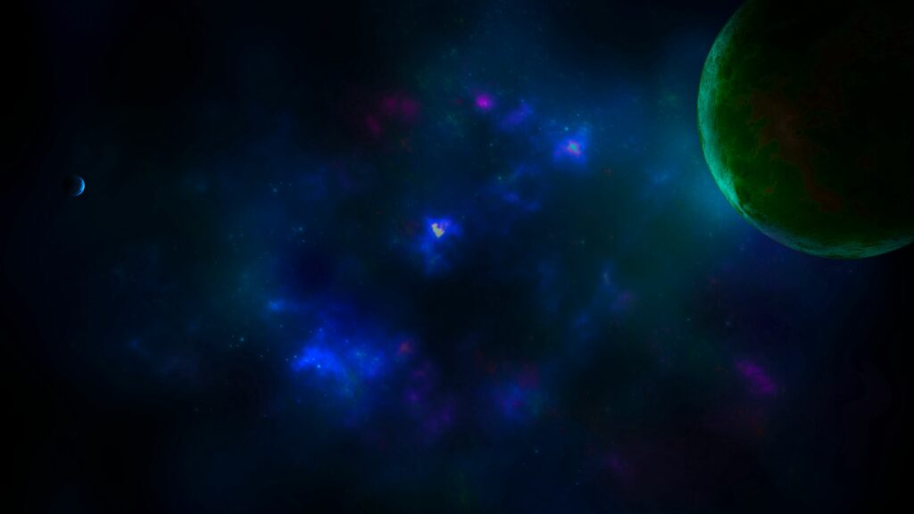Vibrant Space Wallpaper: Green Planet & Colorful Nebula Design
