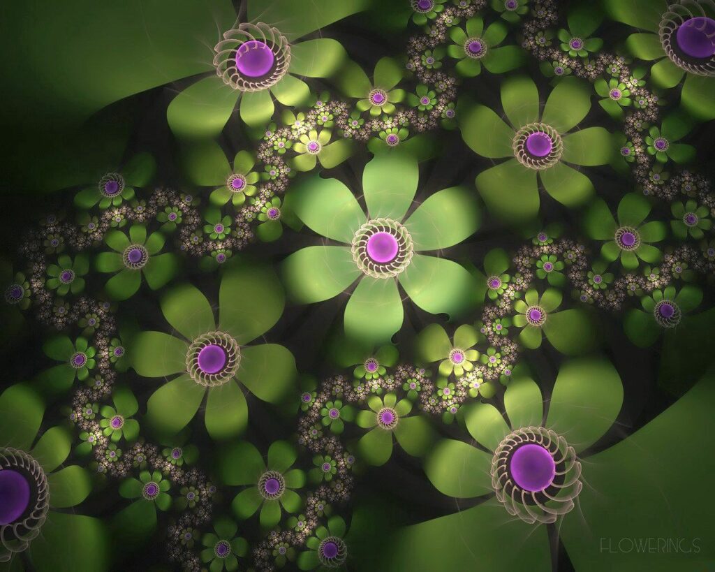 Vibrant Green & Purple Abstract Fractal Flower Wallpaper - 1280x1024