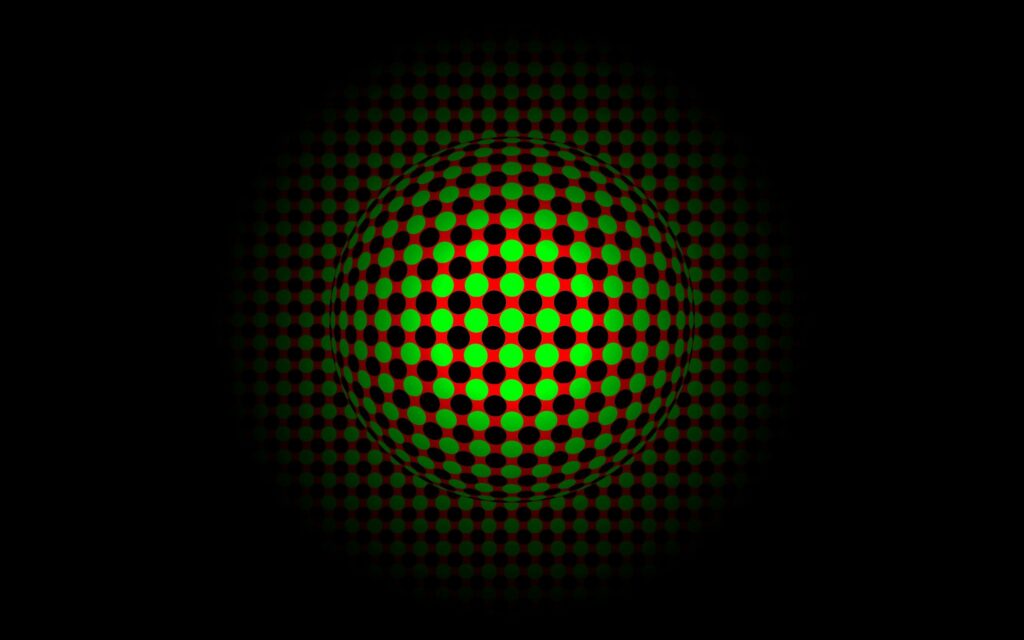 Vibrant Green & Red Checkerboard Ball Wallpaper on Black Background