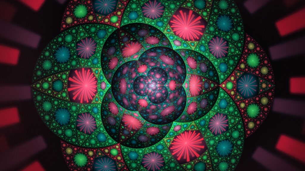 Vibrant Fractal Wallpaper: Green & Red Geometric Design Background