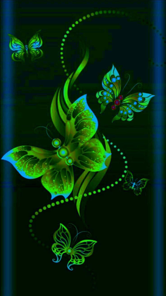 Elegant Green Wallpaper: Glowing Butterflies & Nature Patterns