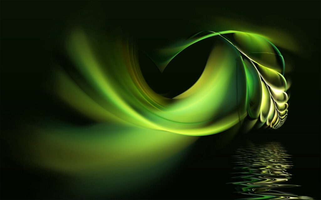 Vibrant Green & Yellow Abstract Leaf Wallpaper on Black Background