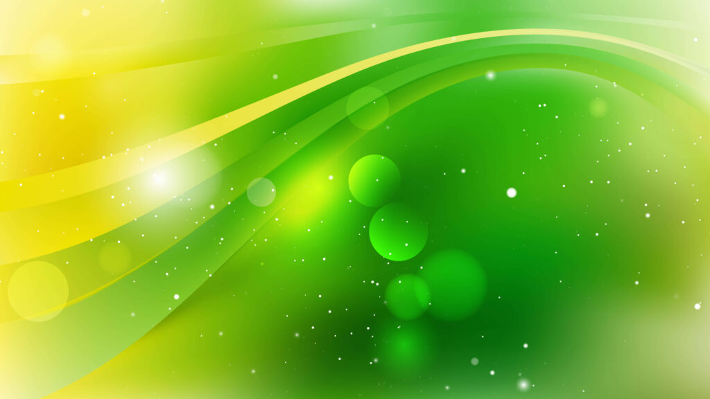 Vibrant Green & Yellow Abstract Wallpaper with Spirals & Bokeh Effects