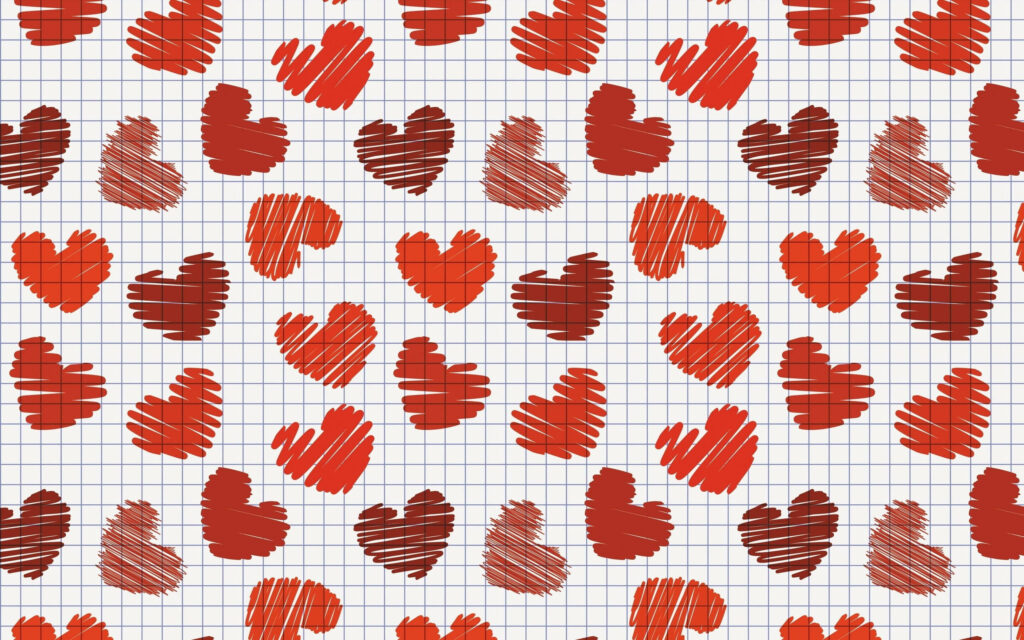 Playful Heart Pattern Wallpaper: Red & Orange Scribble Design