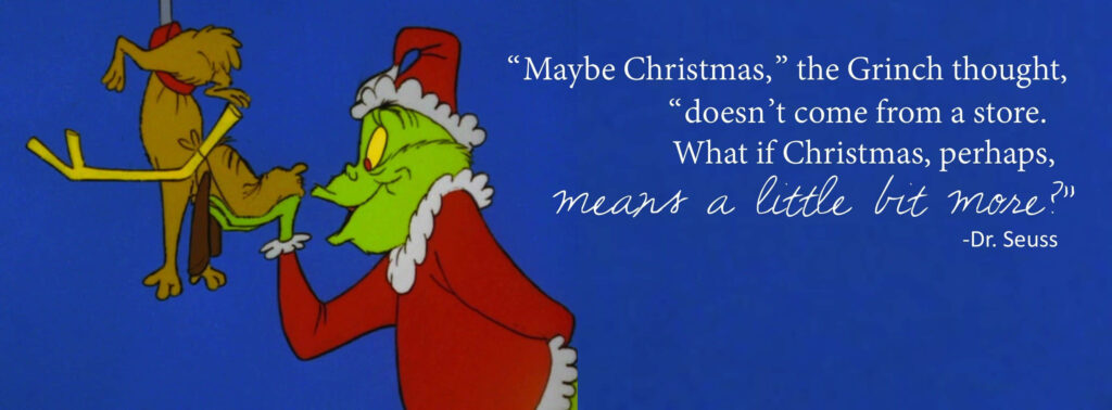 Festive Grinch Wallpaper with Max & Dr. Seuss Quote on Blue