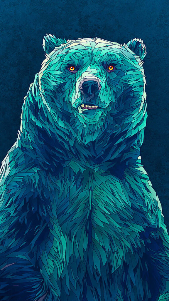 Stylized Grizzly Bear Wallpaper in Vibrant Blues and Greens
