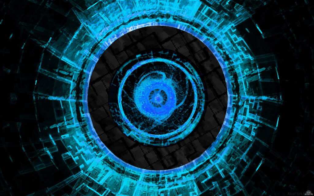 Vibrant Grunge Wallpaper: Blue Techno Circular Design & Geometric Patterns