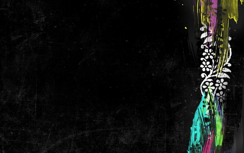 Vibrant Grungy Black Wallpaper with Colorful Floral Accents