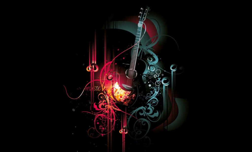 Vibrant Guitar Abstract Wallpaper: Colorful Musical Design