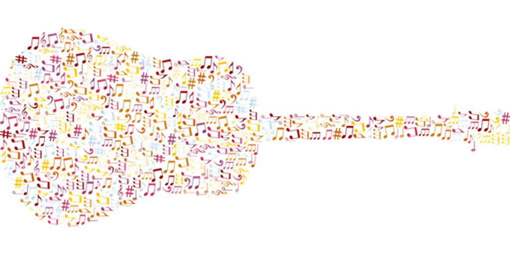 Colorful Guitar Silhouette Wallpaper: Music and Art Fusion Design