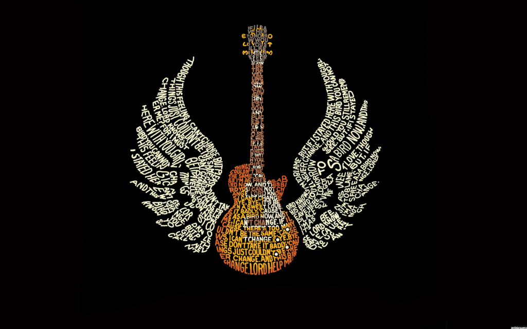 Vibrant Guitar Typography Wallpaper: Uplifting Music Art