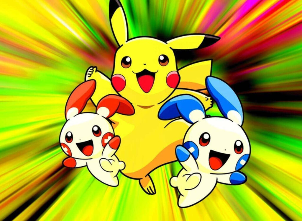 Vibrant Pikachu, Plusle & Minun HD Wallpaper with Colorful Background