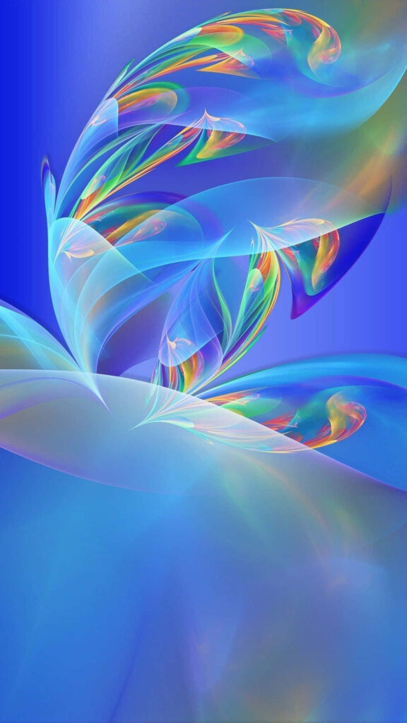 Vibrant HD Techno Abstract Wallpaper: Swirling Blues & Rainbows