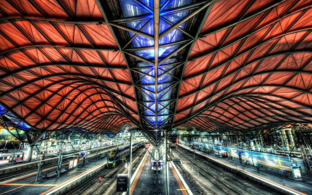 Vibrant HDR Wallpaper of Futuristic Train Station Architecture