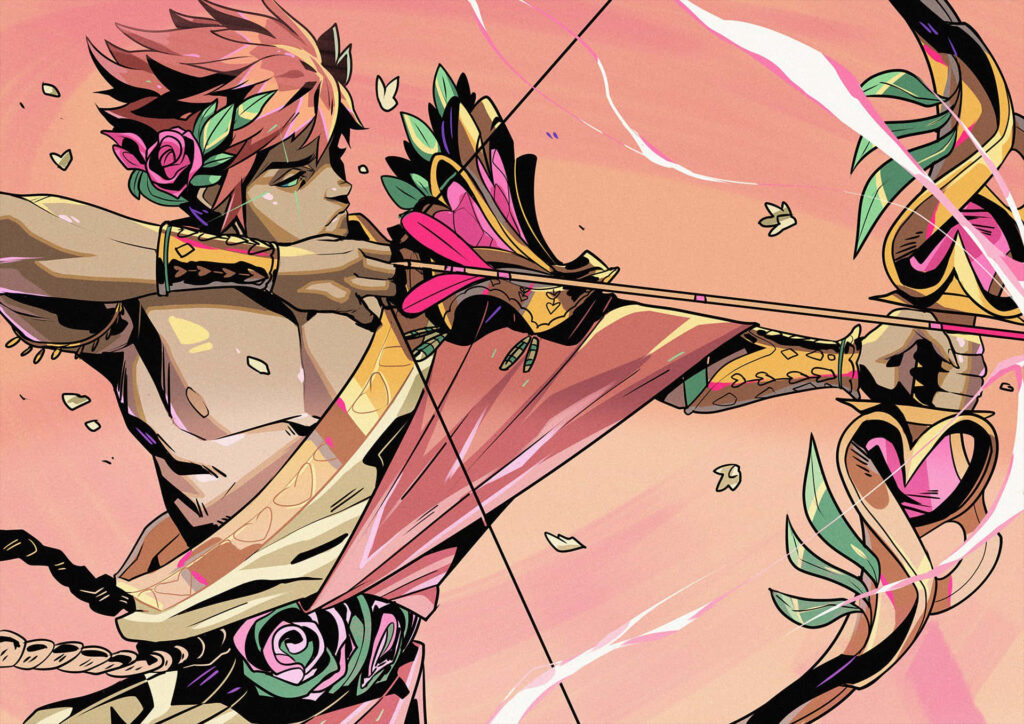 Vibrant Hades Archer Wallpaper: Floral Bow & Mythical Aesthetics