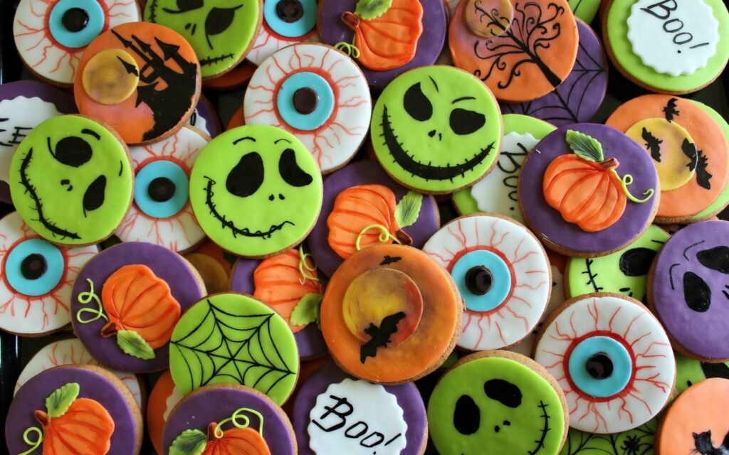 Vibrant Halloween Cookie Wallpaper Background | Spooky Treats Design