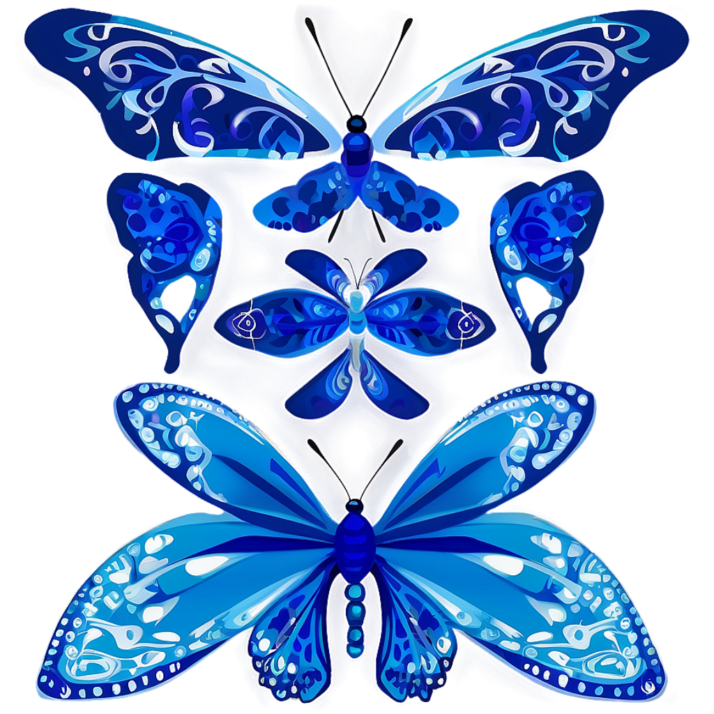 Captivating Hand-Drawn Blue Butterflies Wallpaper with Intricate Patterns