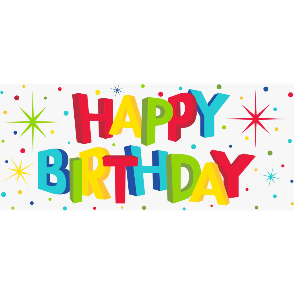 Colorful Happy Birthday Banner with Dots & Stars - Festive Decor Wallpaper