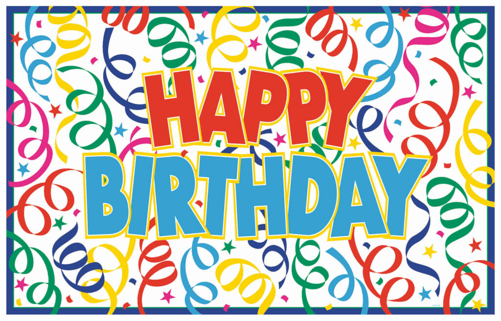 Festive Happy Birthday Banner with Vibrant Streamers & Stars Wallpaper