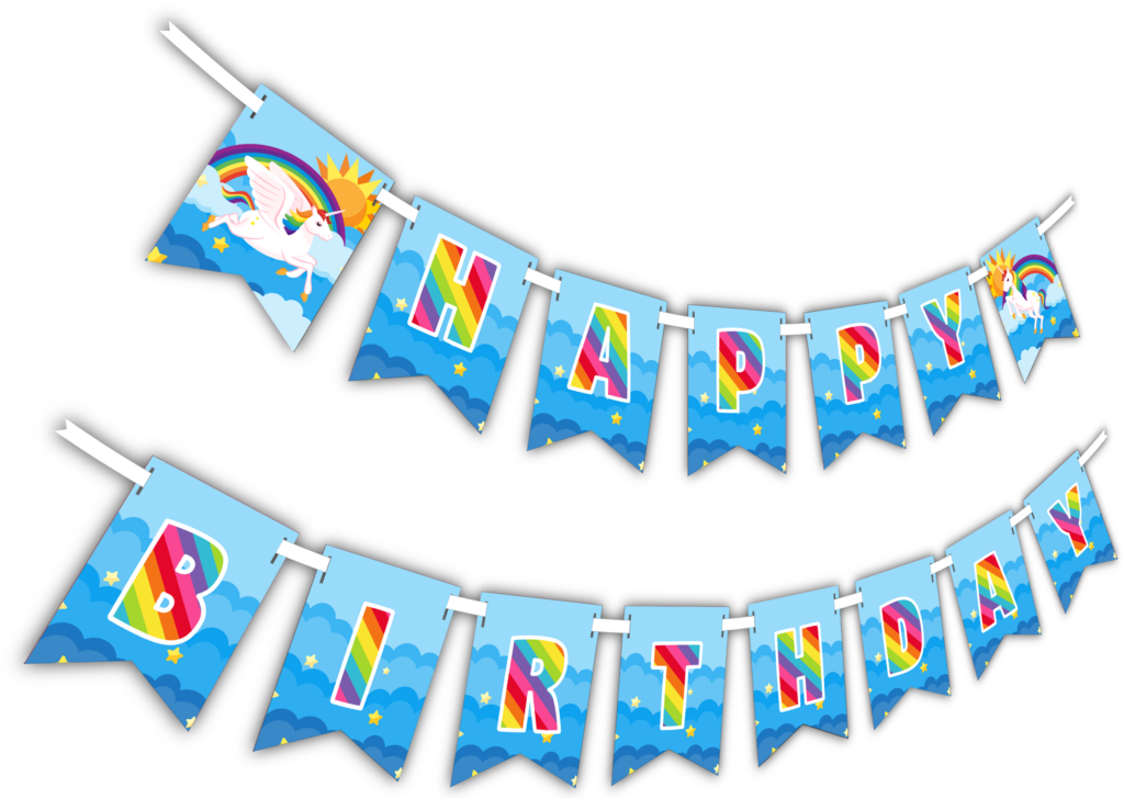 Colorful Happy Birthday Banner with Unicorn & Starry Background Wallpaper