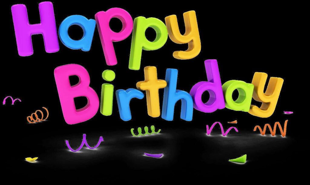 Vibrant Happy Birthday Design with Colorful 3D Text & Streamers Wallpaper