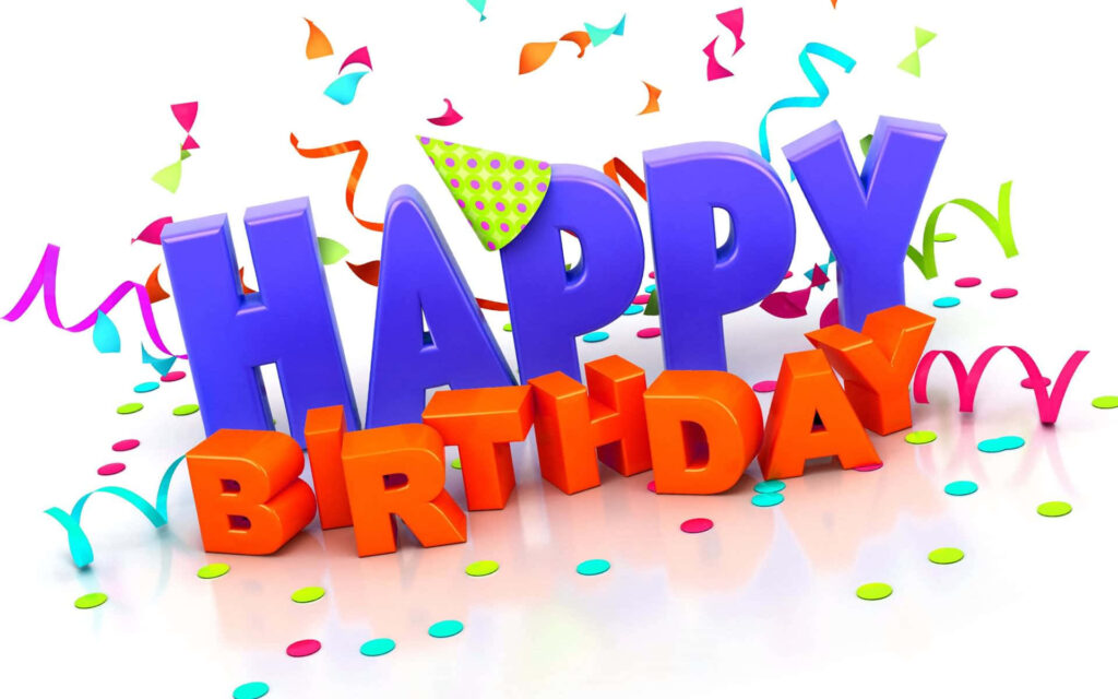 Vibrant Happy Birthday Wallpaper with Bold 3D Letters & Confetti