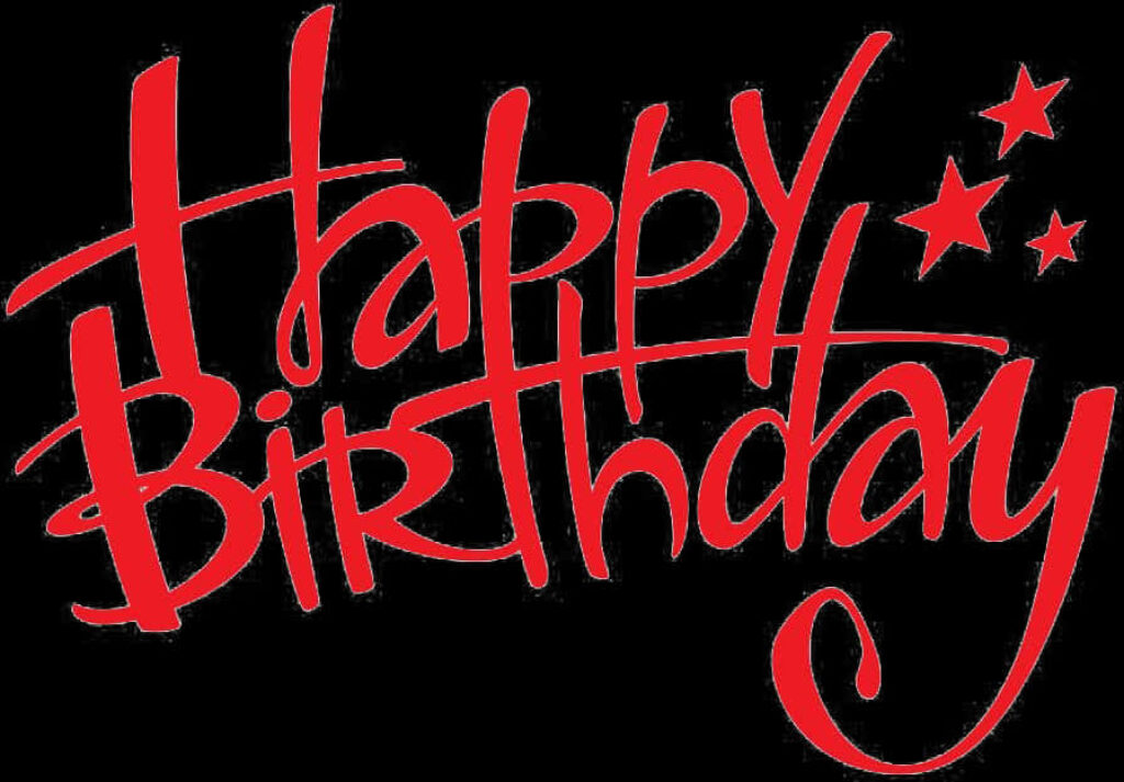 Vibrant Happy Birthday Wallpaper with Red Script & Stars on Black