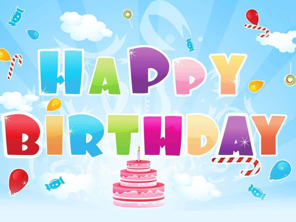 Vibrant Happy Birthday Wallpaper with Balloons & Pink Cake