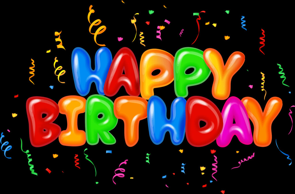 Joyful Birthday Wallpaper with Colorful Balloon Letters & Confetti