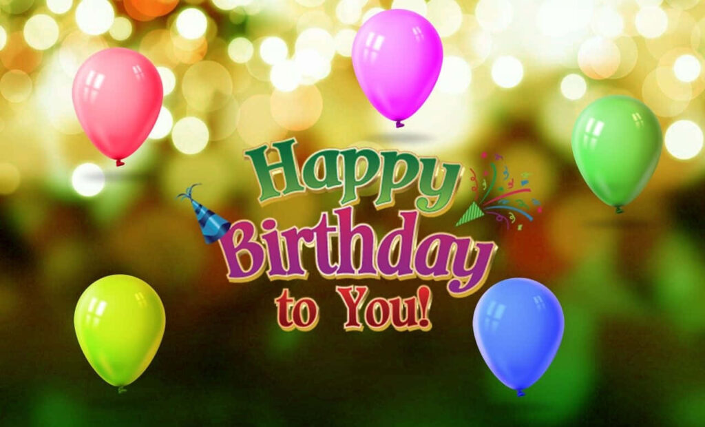 Vibrant Birthday Wallpaper: Happy Birthday Surrounded by Colorful Balloons
