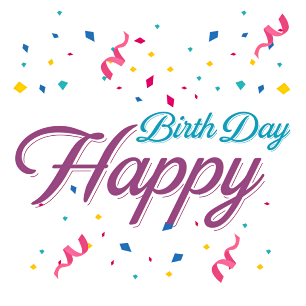 Cheerful Birthday Wallpaper with Confetti & Streamers in Purple Teal
