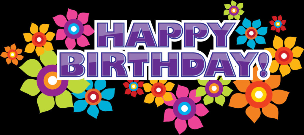 Vibrant Happy Birthday Wallpaper with Bold Purple Floral Design
