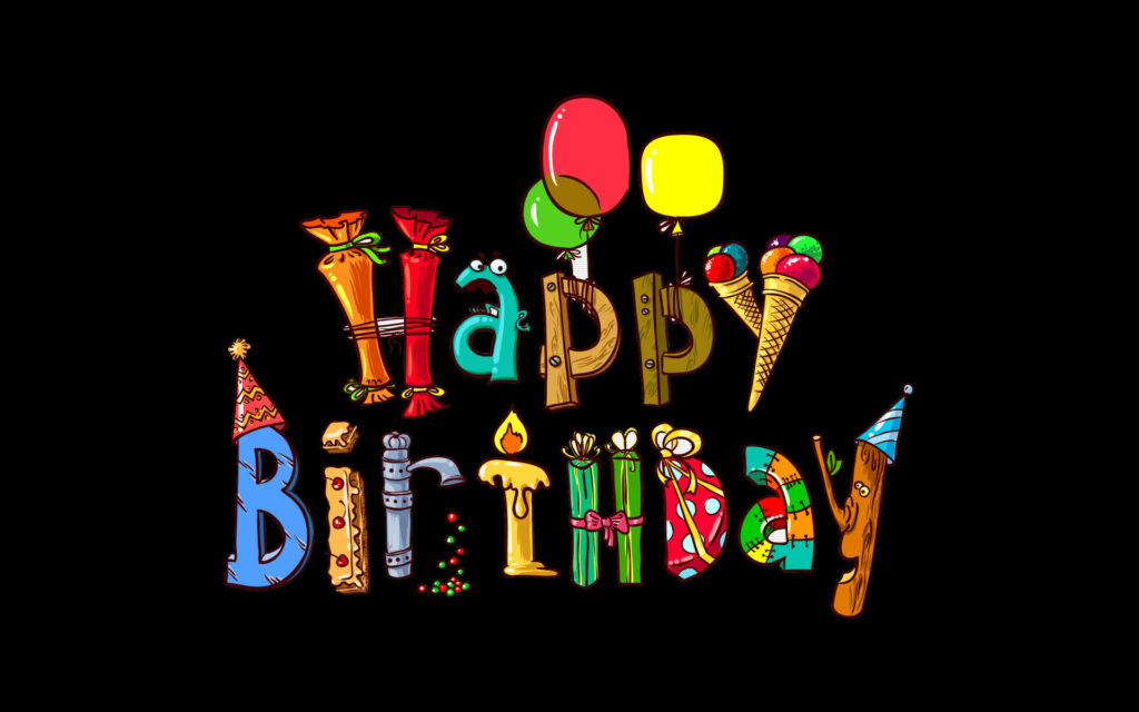 Festive Birthday Wallpaper: Colorful Celebrations on Black Background