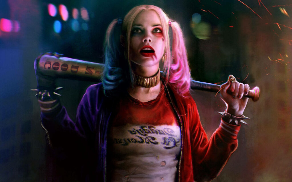 Vibrant Harley Quinn Cosplay Wallpaper in 4K - Colorful Night Scene