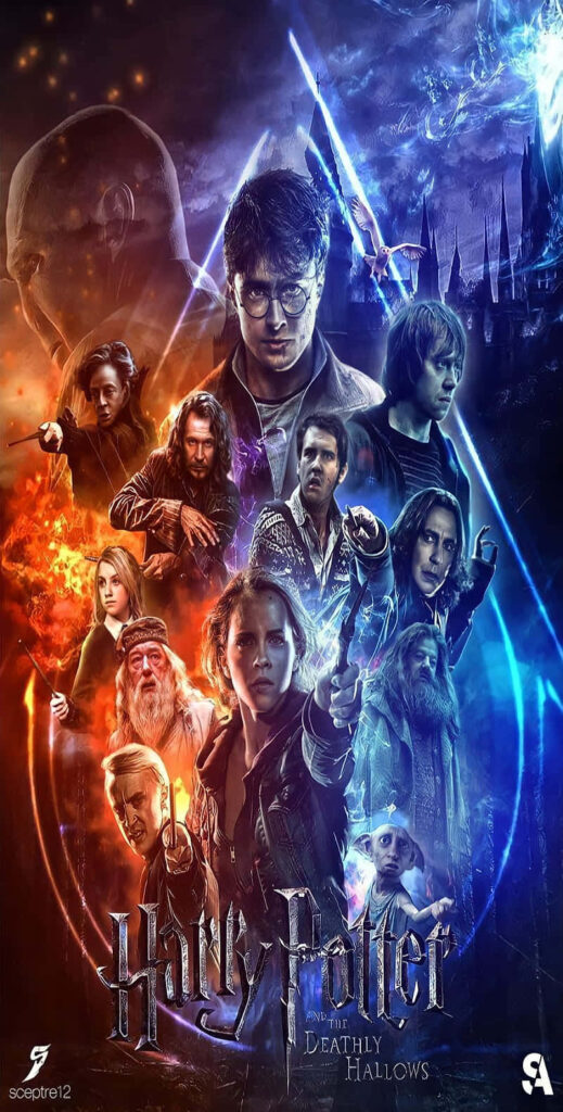 Vibrant Harry Potter Deathly Hallows Wallpaper with Iconic Characters