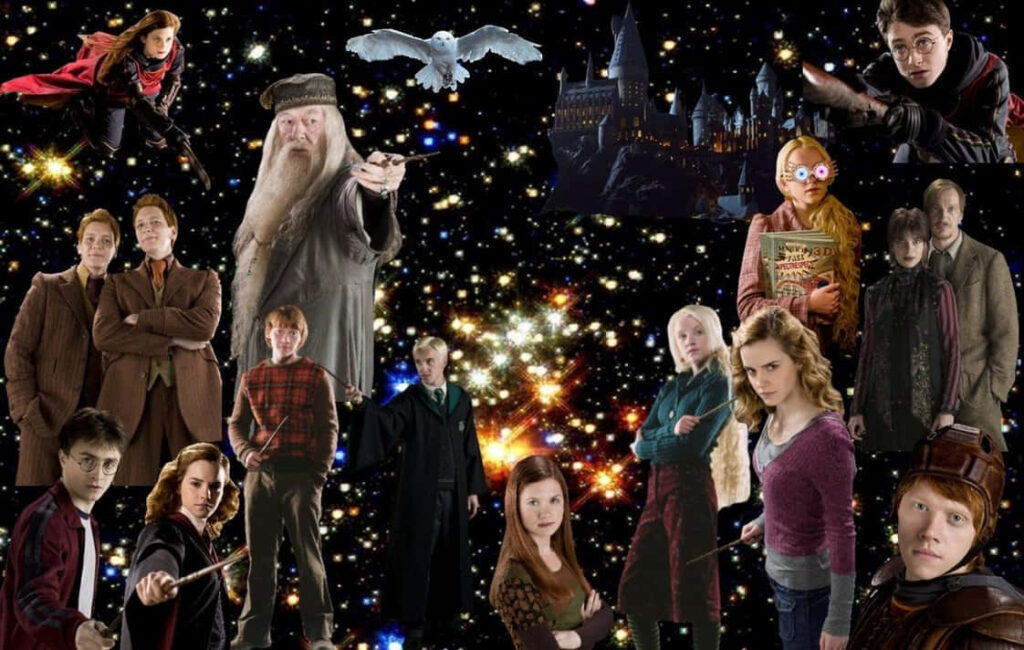 Magical Harry Potter Wallpaper with Iconic Characters & Galaxy Background
