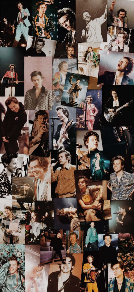 Vibrant Harry Styles Collage: Unique Style & Charismatic Moments Wallpaper