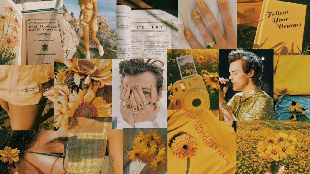 Vibrant Harry Styles Collage: Nature-Inspired Wallpaper Art