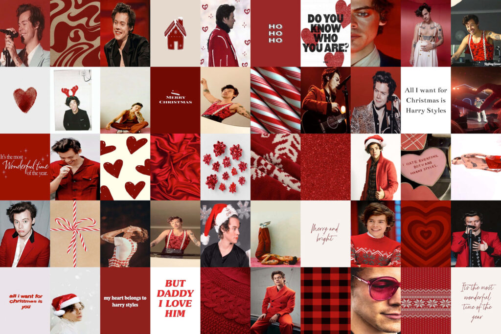 Festive Harry Styles Wallpaper Collage: Life & Work in Red & White
