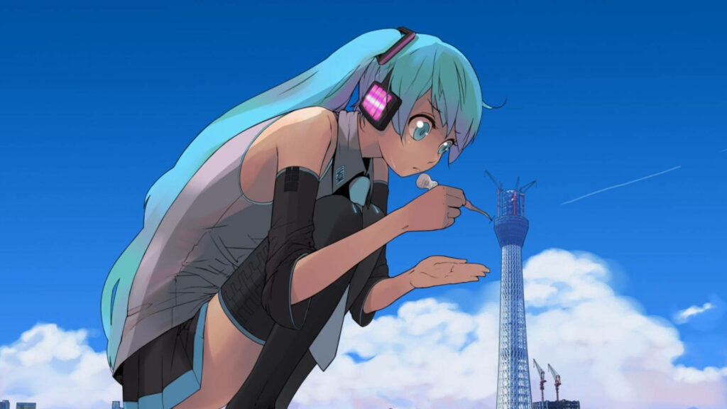 Vibrant Hatsune Miku Wallpaper in Tokyo - Iconic Virtual Idol Art