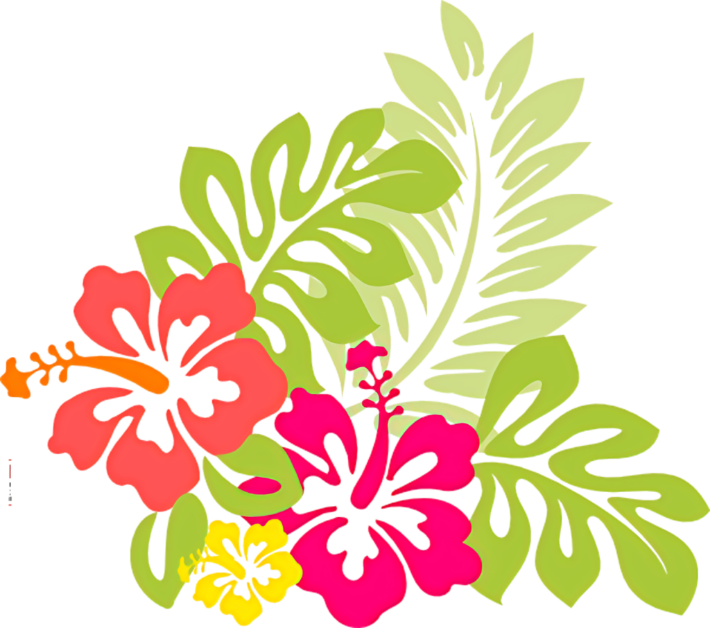 Vibrant Hawaiian Floral Vector Wallpaper with Hibiscus & Tropical Leaves